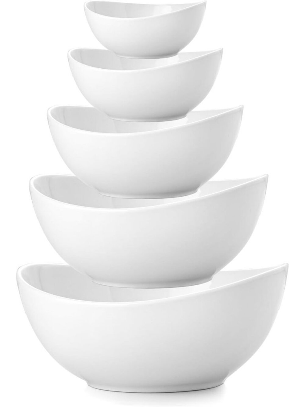 Elegant Porcelain Serving Bowls Set, 5-Piece, Scratch Resistant, Perfect for